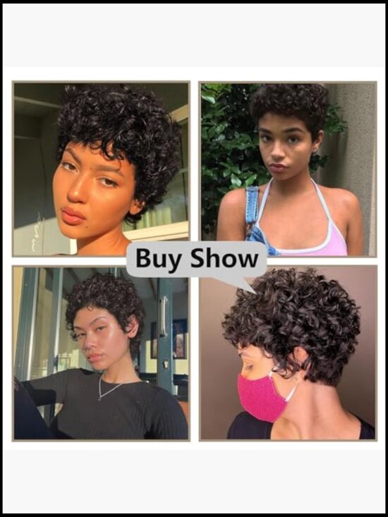 Short Pixie Wig with Bangs Curly Synthetic Heat Resistant Glueless Design main image 7